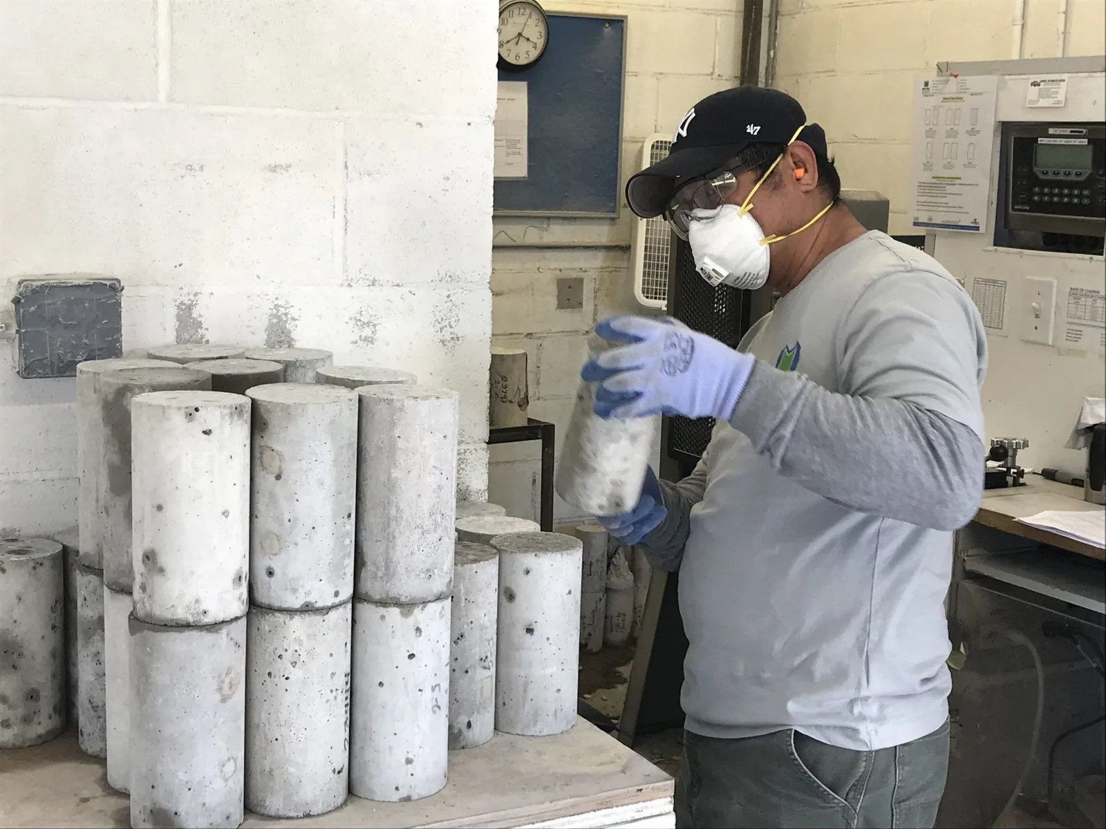 Cement testing equipment in a construction materials laboratory