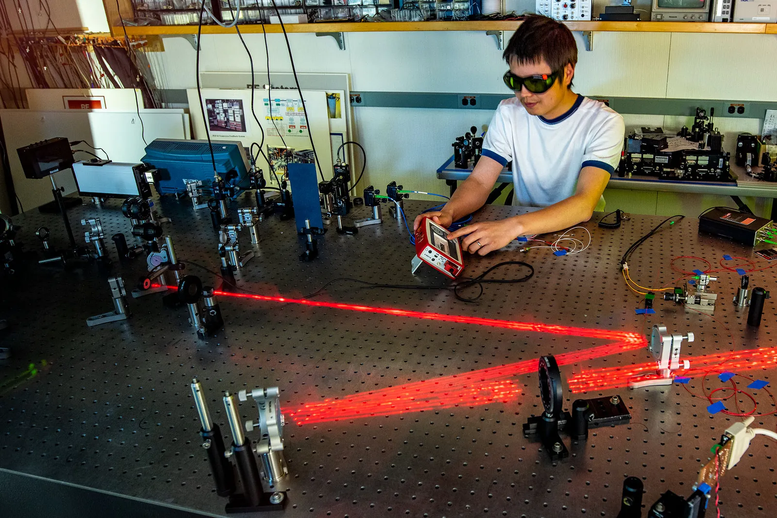 Laser power meters used on an optical table